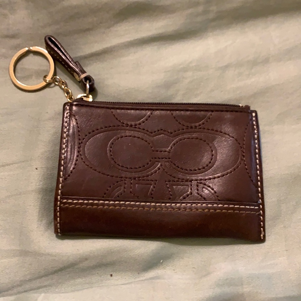 COACH BROWN LEATHER CARD CASE